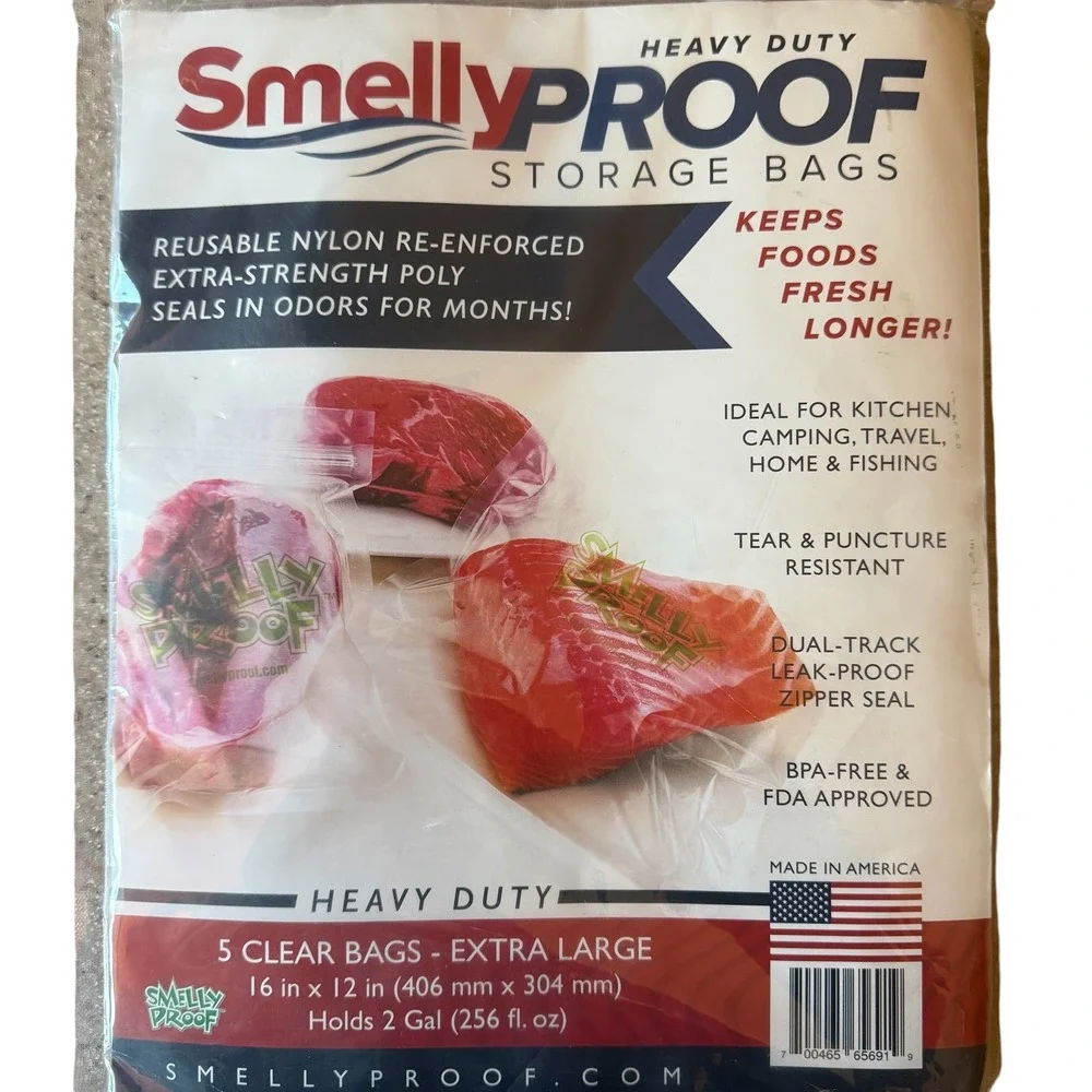 Smelly Proof Heavy Duty Storage Bags XL 5 Count 16x12 New in Package BPA Free